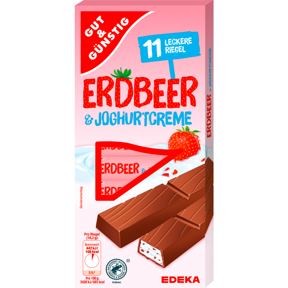 GUT&GÜNSTIG Joghurt Erdbeer Riegel 200 g / GUT&GÜNSTIG Yoğurtlu Çilekli Çikolata Bar 200 g
