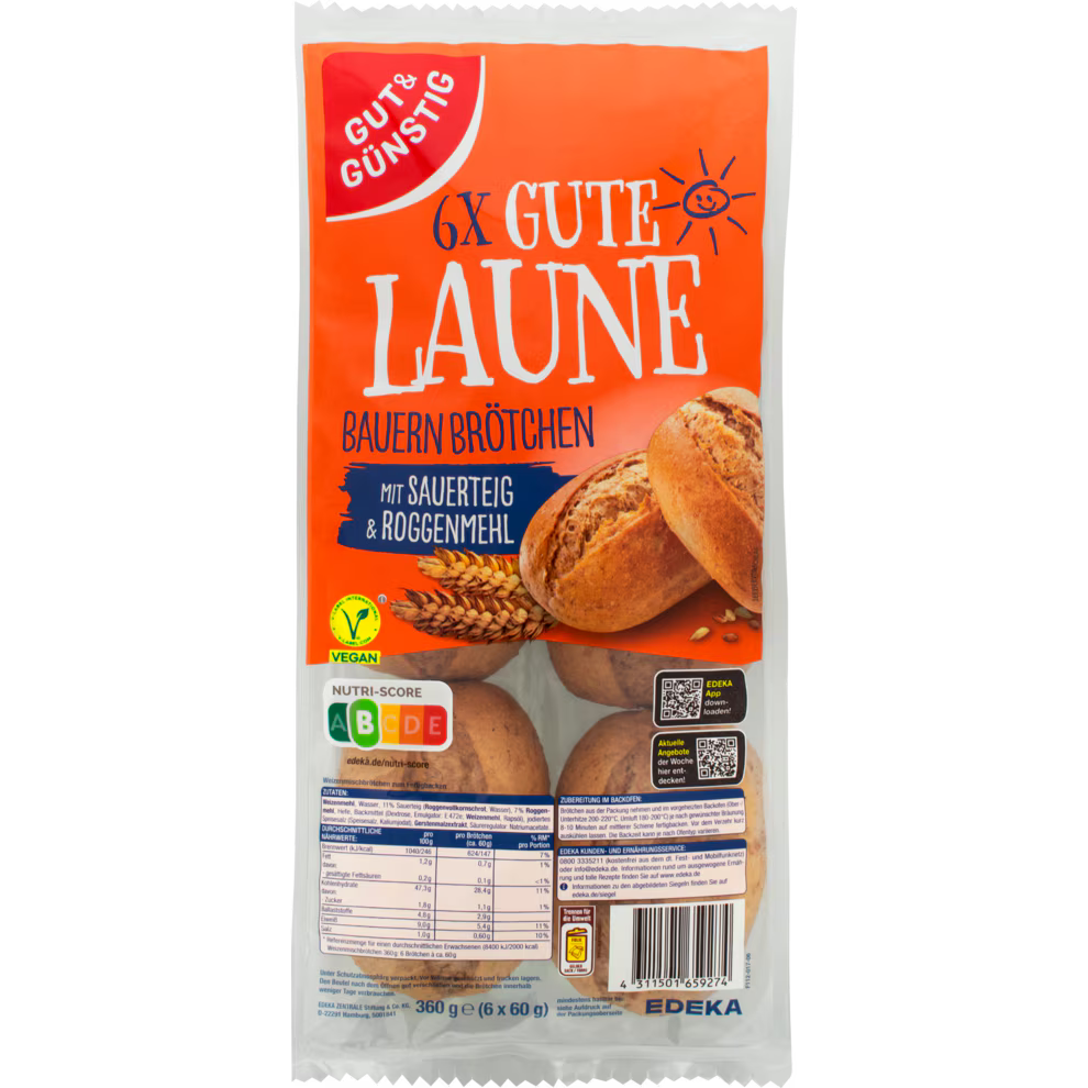 GUT&GÜNSTIG Gute Laune Bauernbrötchen 6 ST 360 g / GUT&GÜNSTIG Gute Laune Köy Ekmeği 6 Adet 360 g