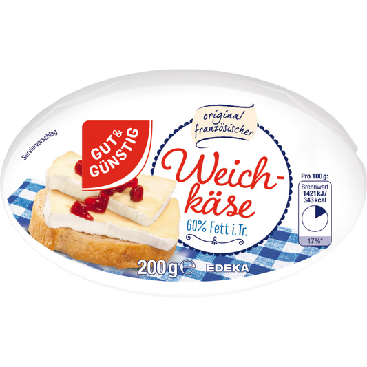 GUT&GÜNSTIG Oval Yumuşak Peynir Fransız Yumuşak Peyniri %60 Yağlı Kuru Madde 200 g