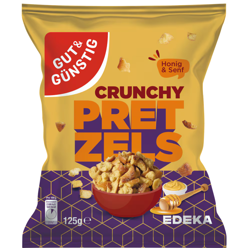 GUT&GÜNSTIG Crunchy Pretzel Honig Senf 125 g / GUT&GÜNSTIG Bal Hardalllı Çıtır Pretzel 125 g