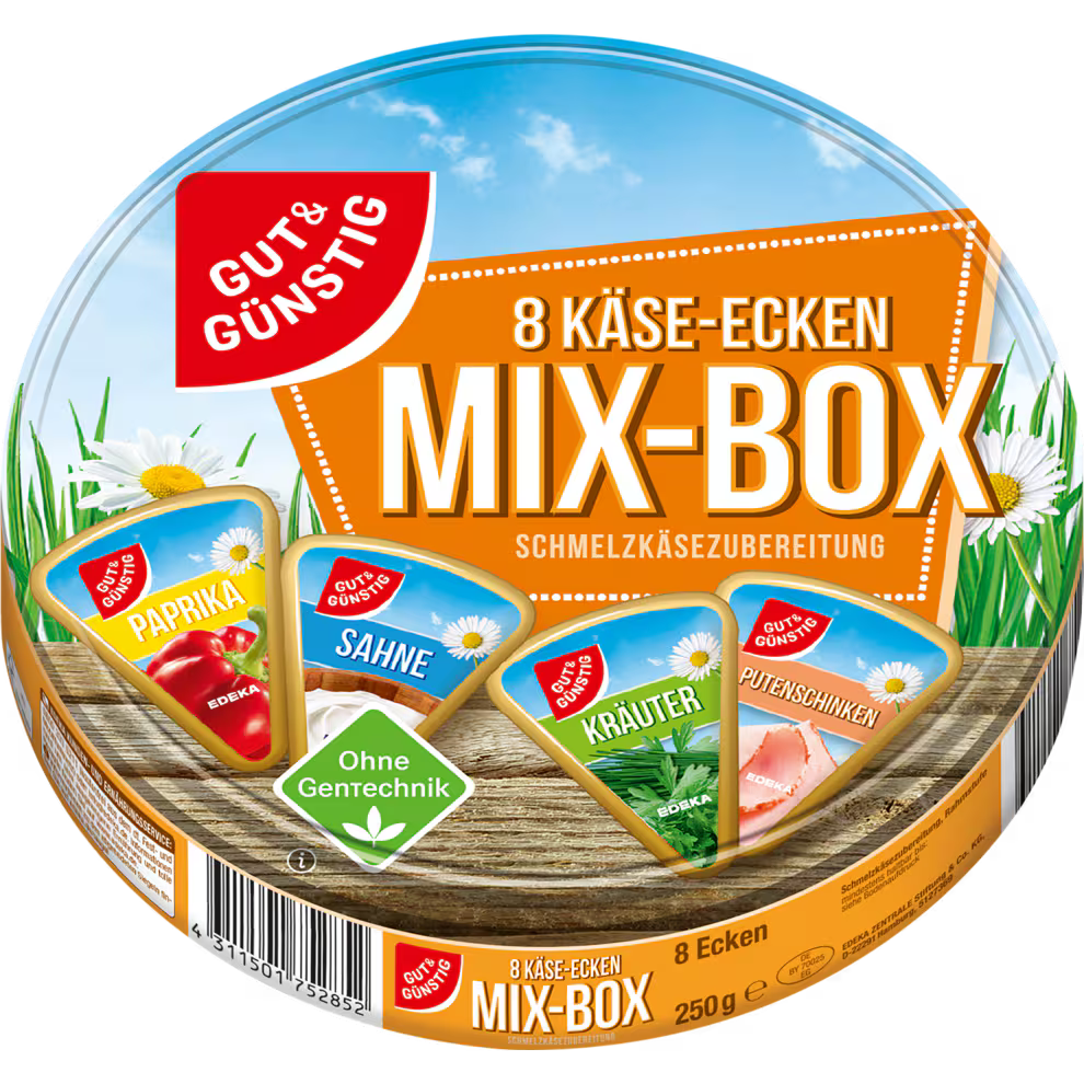 GUT&GÜNSTIG Schmelzkäse-Ecken 50% Mix 250 g / GUT&GÜNSTIG Karışık Eritme Peyniri Üçgenleri %50 Yağlı 250 g