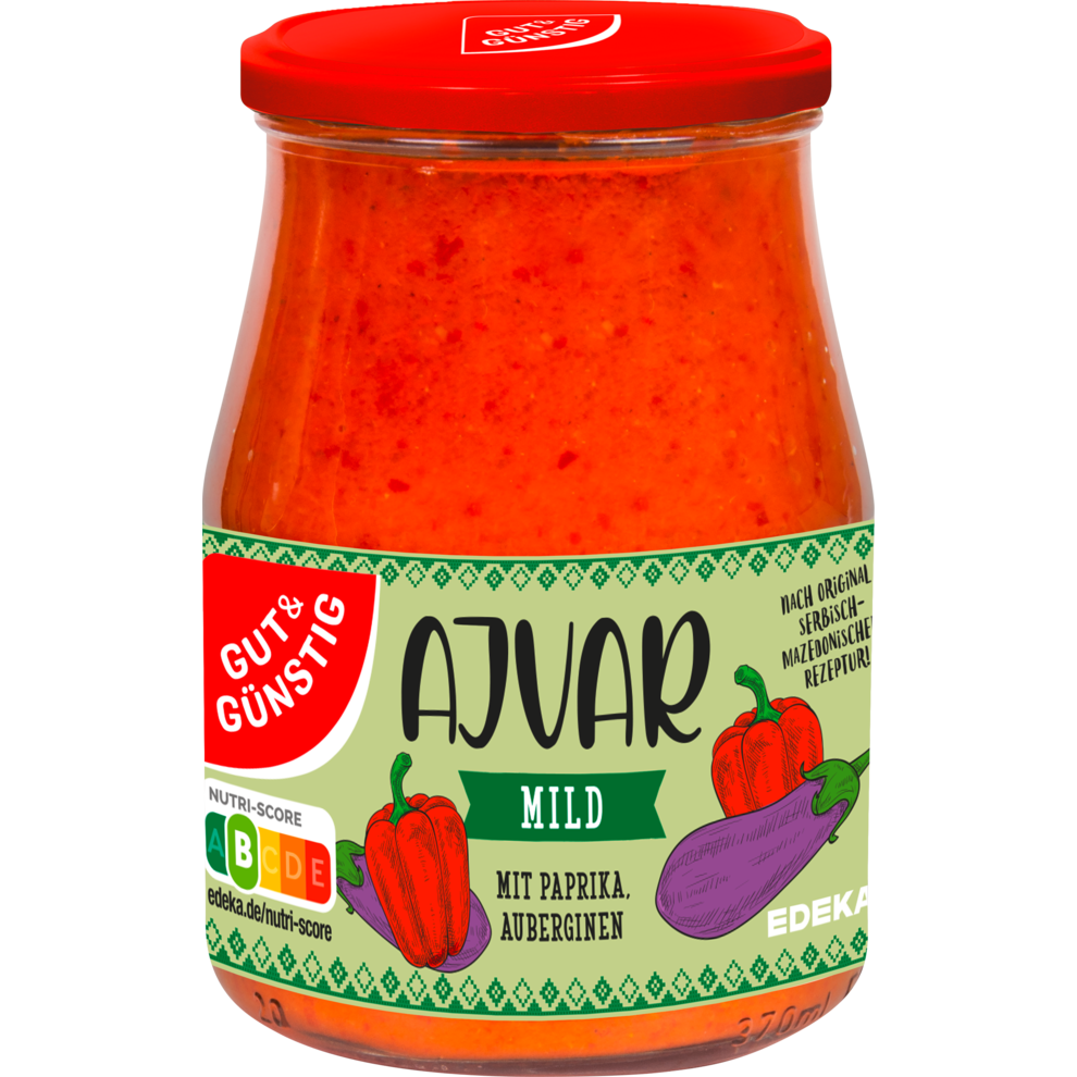 GUT&GÜNSTIG Ajvar Mild Gemüsezubereitung Paprika Aubergine Brotaufstrich 340 ml