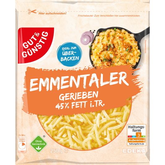 GUT&GÜNSTIG Emmentaler gerieben 45% 250 g / Rendelenmiş Emmentaler %45 250 g