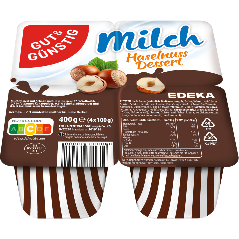 GUT&GÜNSTIG Dessert Milchcreme 4x100 g / Çikolatalı Fındıklı Süt Kreması 4x100 g