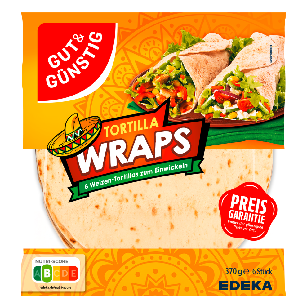 GUT&GÜNSTIG Tortilla Wraps Weizen Weizen-Tortilla-Wrap 8 Stück 370 g