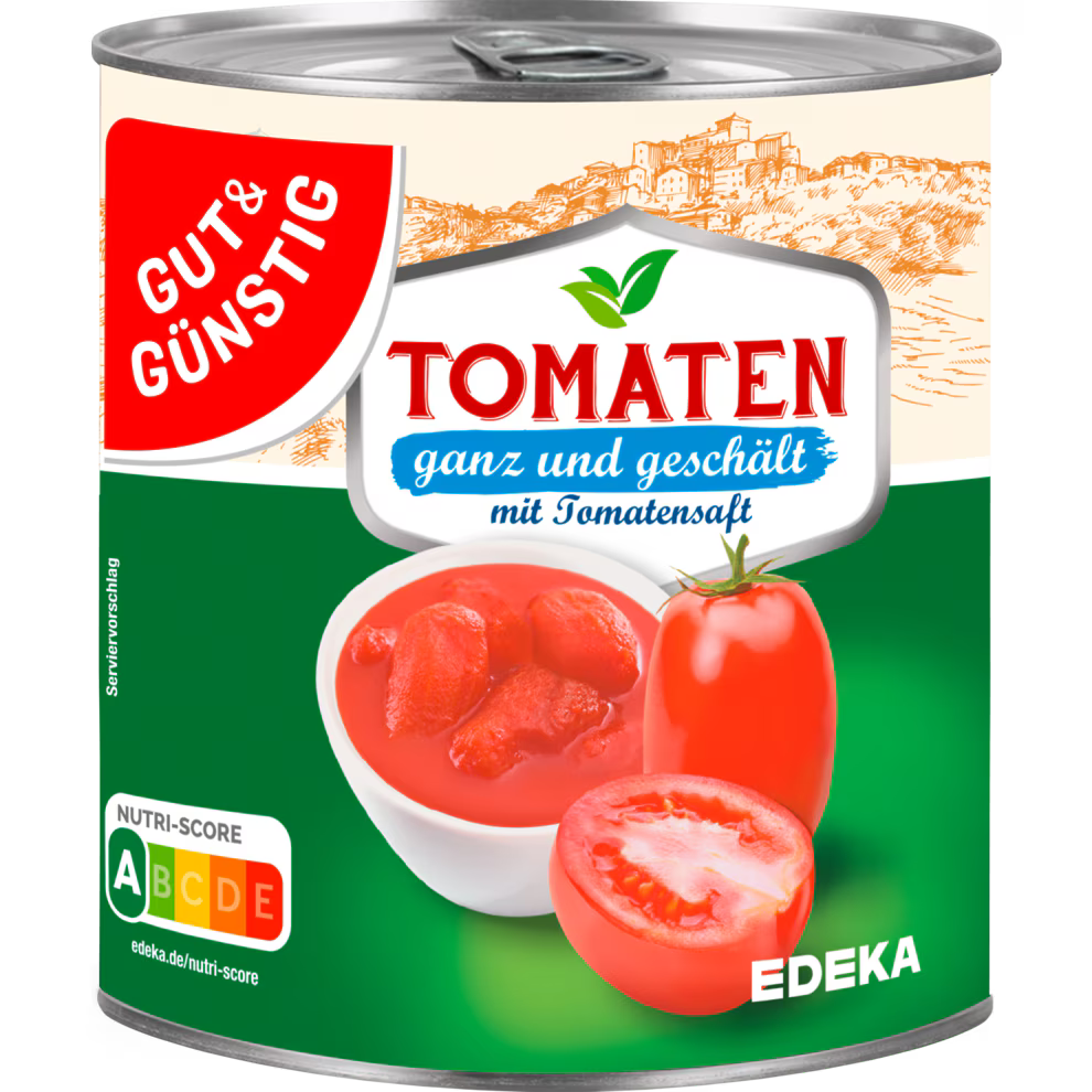 GUT&GÜNSTIG Tomaten Ganz Geschält in Tomatensaft Großdose 800 g / GUT&GÜNSTIG Soyulmuş Bütün Domates Domates Suyunda Büyük Konserve 800 g