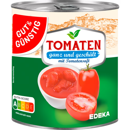 GUT&GÜNSTIG Tomaten Ganz Geschält in Tomatensaft Großdose 800 g / GUT&GÜNSTIG Soyulmuş Bütün Domates Domates Suyunda Büyük Konserve 800 g