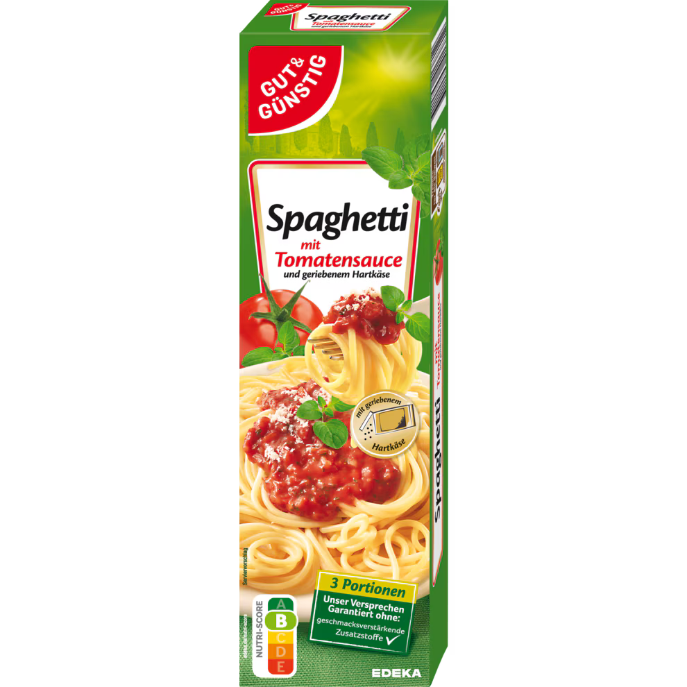 GUT&GÜNSTIG Spaghetti mit Tomatensauce & Hartkäse Fertiggericht Dose 397 g / GUT&GÜNSTIG Spagetti Domates Soslu & Sert Peynirli Hazır Yemek Konservesi 397 g