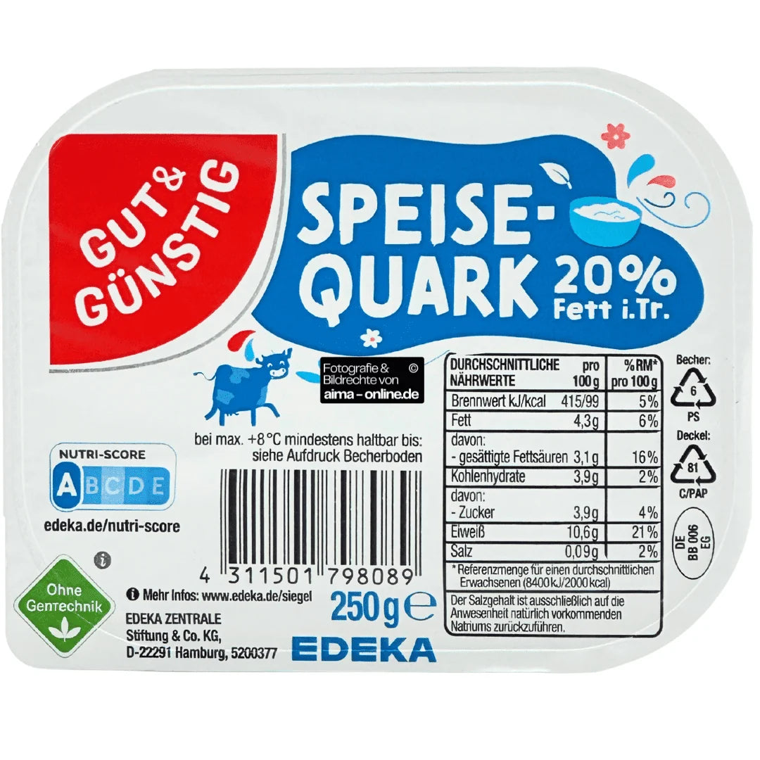 GUT&GÜNSTIG Speisequark 20% Fett i.Tr. Halbfettquark Leichter Quark 250 g