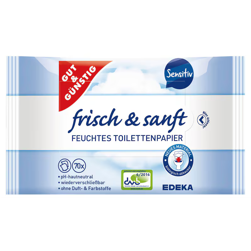 GUT&GUENSTIG Feuchtes Toilettenpapier Sensitiv 2x70 Stueck - Hassas Islak Tuvalet Kagidi 2x70 Adet