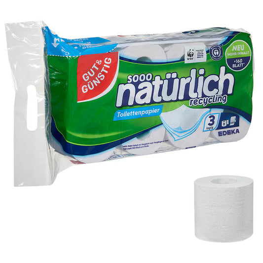 GUT&GUENSTIG Recycling Toilettenpapier 3-lagig 8x220 Blatt - Geri Donusumlue 3 Katli Tuvalet Kagidi 8x220 Yaprak
