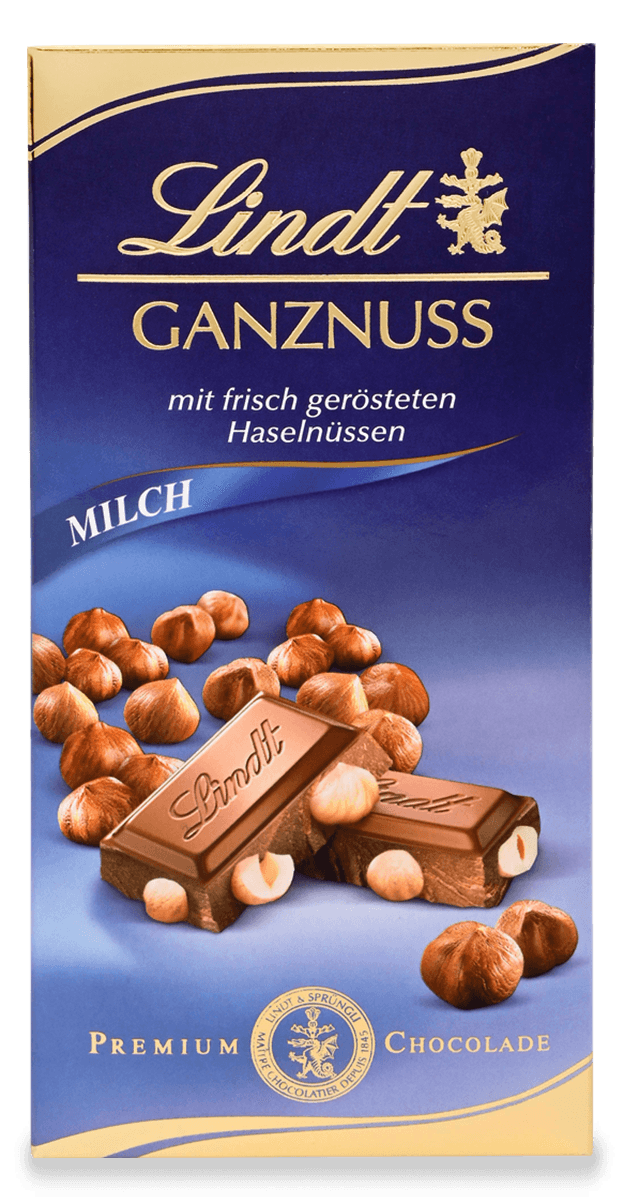 Lindt Ganznuss Alpenvollmilch-Schokolade mit ganzen Haselnüssen 100 g