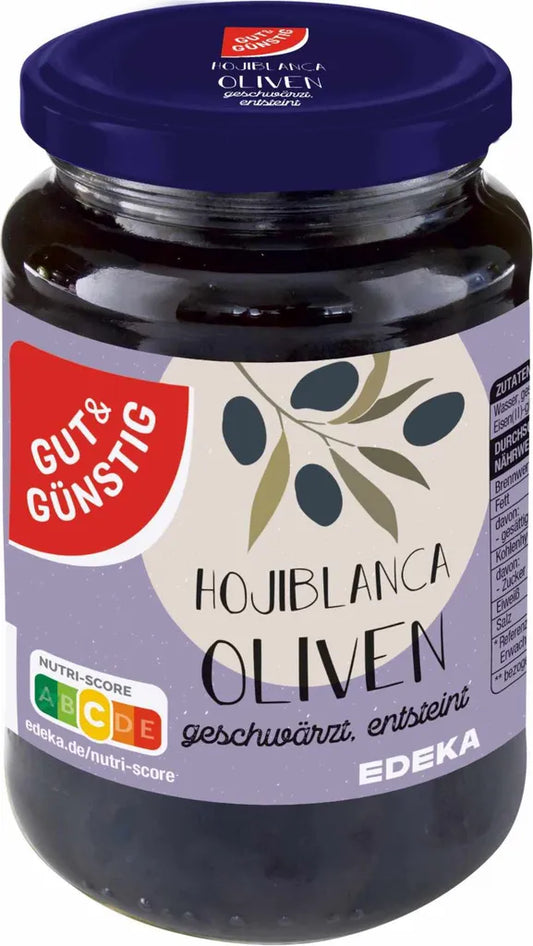 GUT&GÜNSTIG Hojiblanca Oliven geschw.entst. 340 g / GUT&GÜNSTIG Hojiblanca Çekirdeksiz Siyah Zeytin 340 g