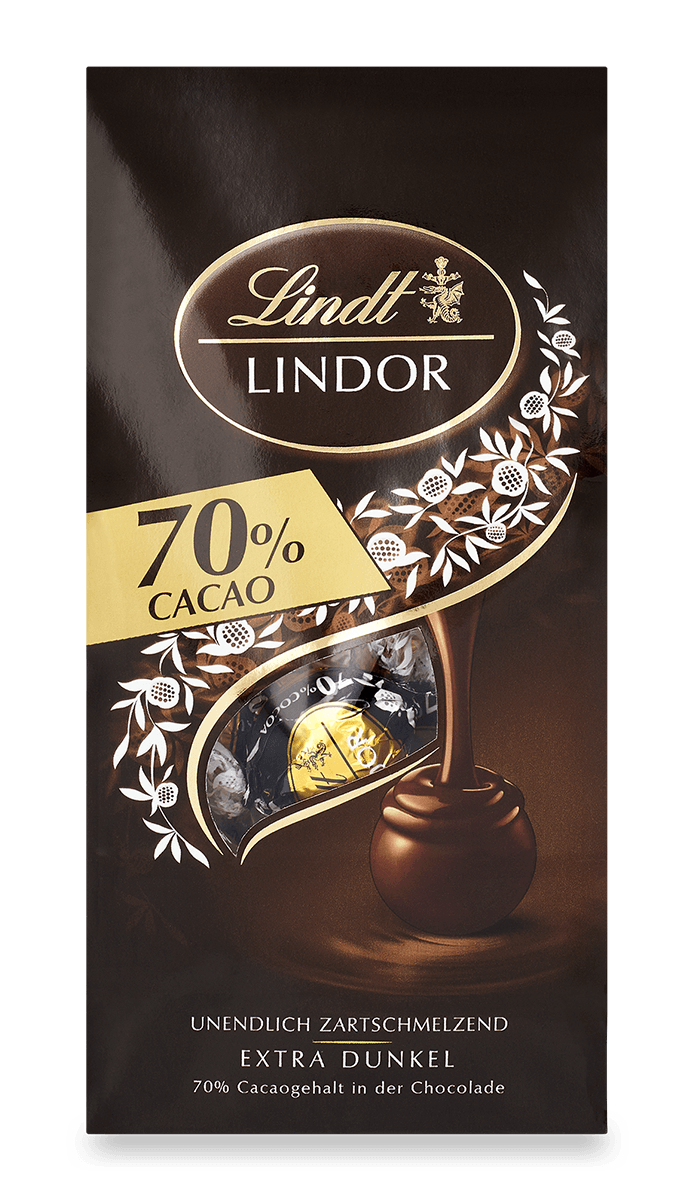 Lindt Lindor Kugeln 70% Kakao Edelbitter mit zartschmelzender Füllung 136 g