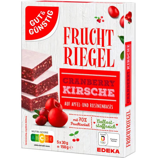 GUT&GÜNSTIG Fruchtriegel Cranberry Kirsche 5x30 g / Cranberry Kiraz Meyve Barı 5x30 g