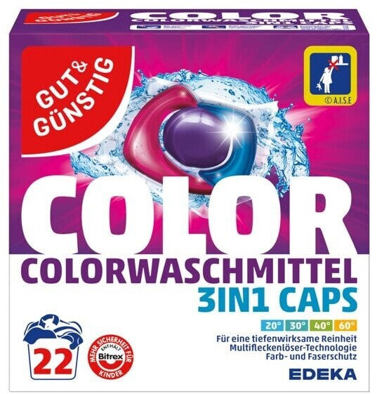 GUT&GÜNSTIG Colorwaschmittel Triple Caps 22 WL - Renkli Çamaşır Kapsül 22 YL