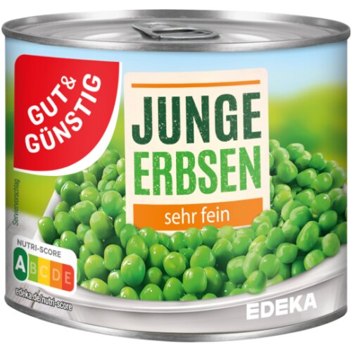 GUT&GÜNSTIG junge Erbsen sehr fein 400 g / GUT&GÜNSTIG Çok İnce Taze Bezelye Konservesi 400 g