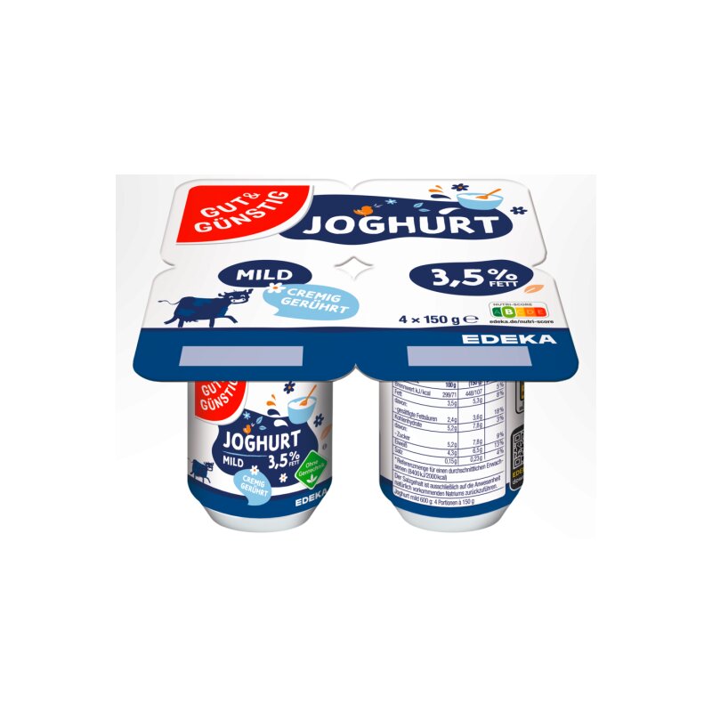 GUT&GUENSTIG Naturjoghurt 3,5% geruehrt 4x150 g / GUT&GUENSTIG Sade Yogurt %3,5 Yagli 4x150 g