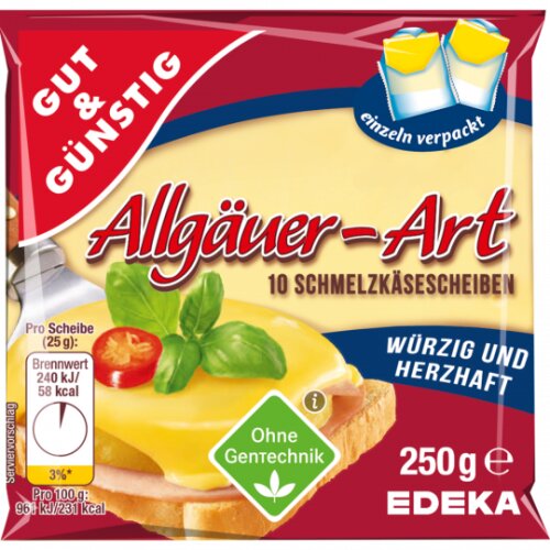 GUT&GÜNSTIG Schmelzkäse Allgäuer 35% 250 g / GUT&GÜNSTIG Allgäuer Eritme Peyniri %35 Yağlı 250 g