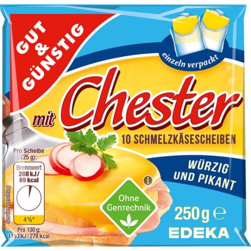 GUT&GÜNSTIG Schmelzkäse Chester 45% 250 g / GUT&GÜNSTIG Chester Eritme Peyniri %45 Yağlı 250 g