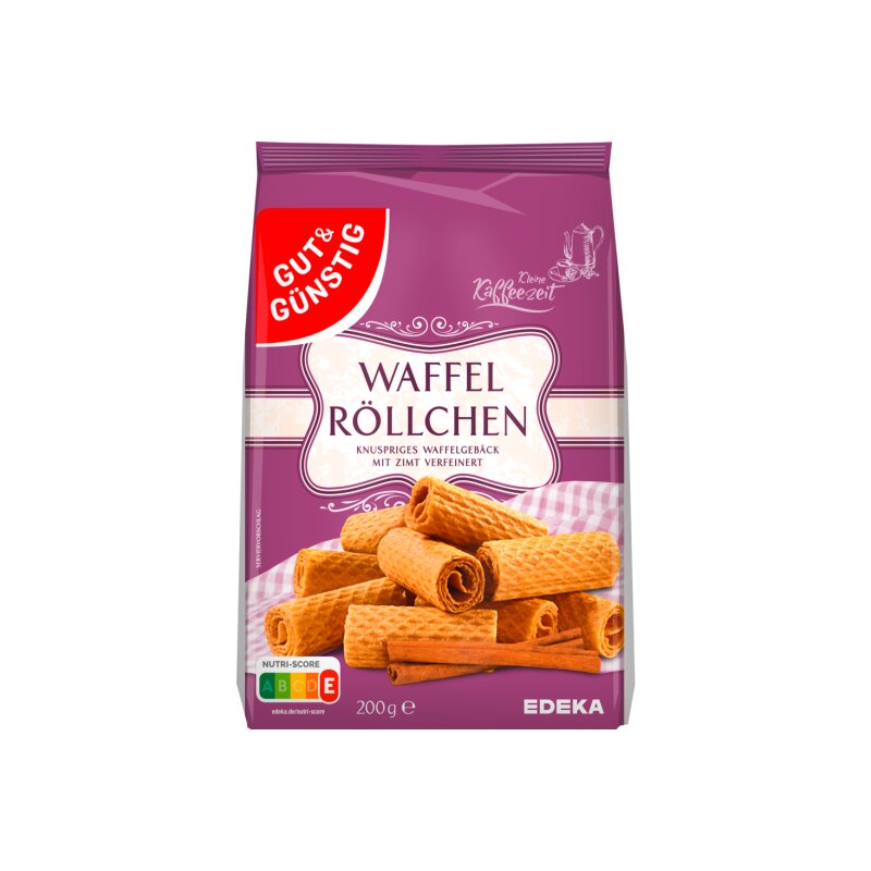GUT&GÜNSTIG Waffelröllchen Knuspriges Waffelgebäck mit Zimt 200 g