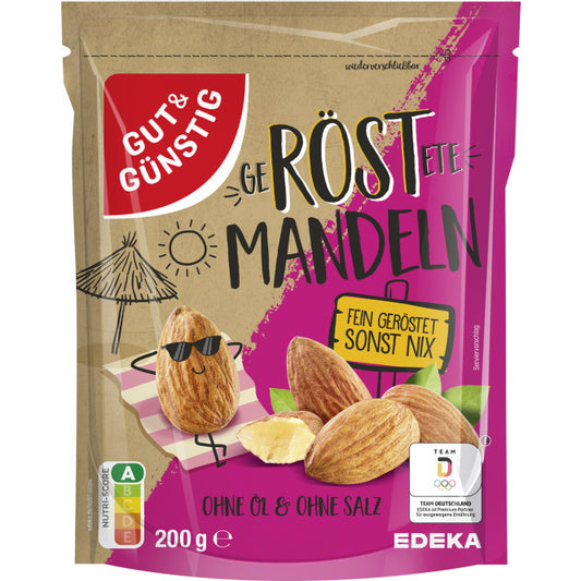 GUT&GÜNSTIG Mandeln geröstet ohne Öl&Salz 200 g / GUT&GÜNSTIG Yağsız Tuzsuz Kavrulmuş Badem 200 g