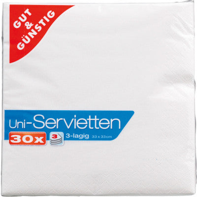 GUT&GÜNSTIG Servietten 33x33 cm 3-lagig weiß 30 ST – Peçete 30 Adet