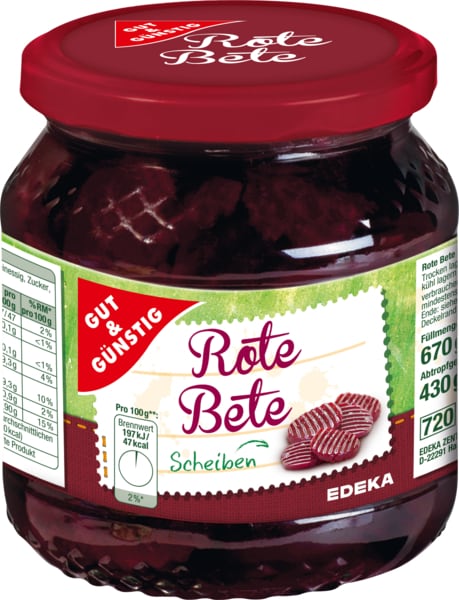 GUT&GÜNSTIG Rote Bete Scheiben 670 g / GUT&GÜNSTIG Dilimlenmiş Kırmızı Pancar Konservesi 670 g