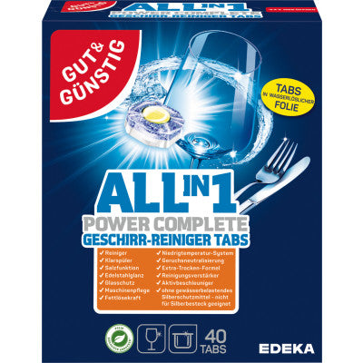 GUT&GUENSTIG All-in-One Geschirrreiniger Tabs 40 Waschladungen 840 g - Bulasik Makinesi Hepsi Bir Arada Tableti 40 Yikama 840 g