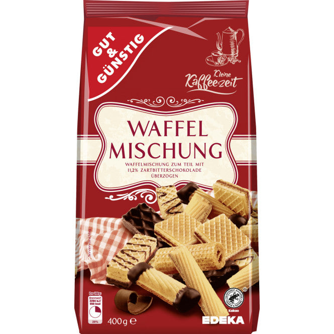 GUT&GÜNSTIG Waffelmischung Waffelgebäck teils mit 11% Zartbitterschokolade 400 g