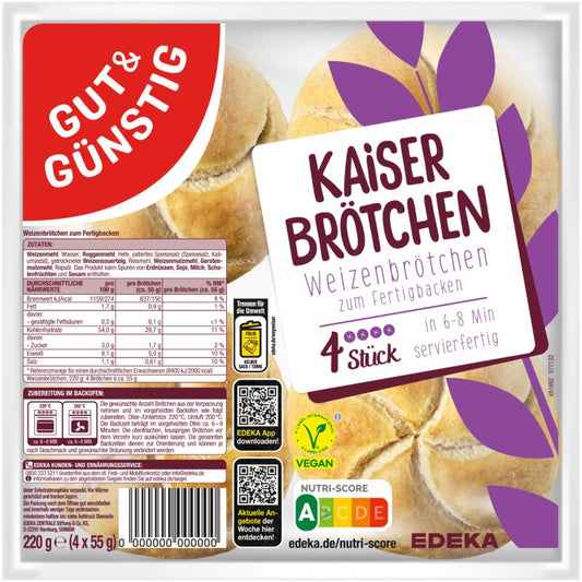 GUT&GÜNSTIG Kaiserbrötchen 4 ST 220 g / GUT&GÜNSTIG Kaiser Ekmeği 4 Adet 220 g