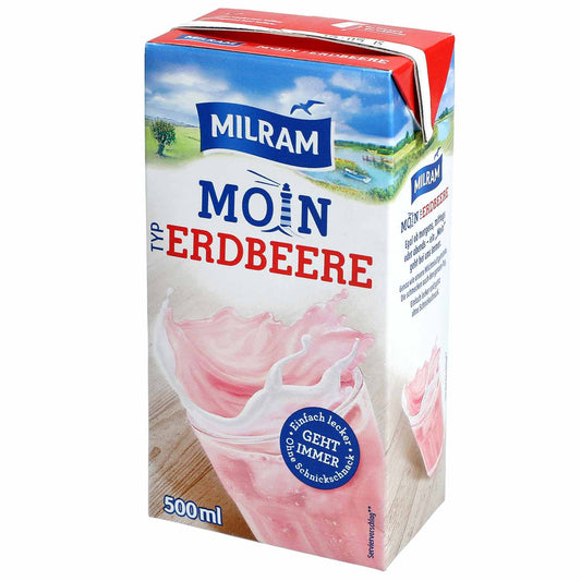 Milram H-Erdbeer Drink m.Halm 0,1% 500 ml / Milram Cilek Aromali Sut Icecegi Pipetli %0,1 500 ml