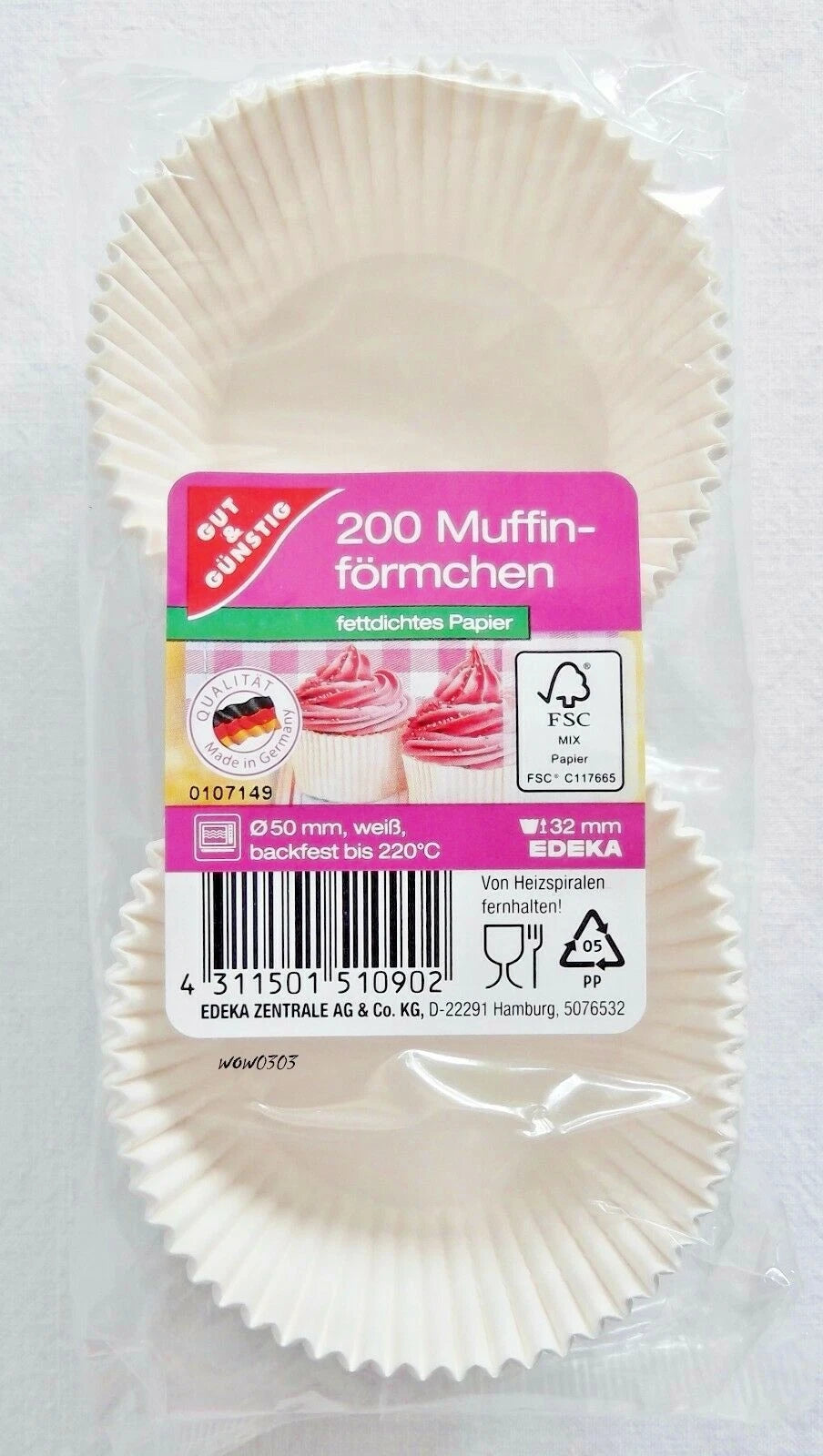 GUT&GÜNSTIG Muffinörmchen weiß 200 ST – Beyaz Muffin Kalıbı 200 Adet