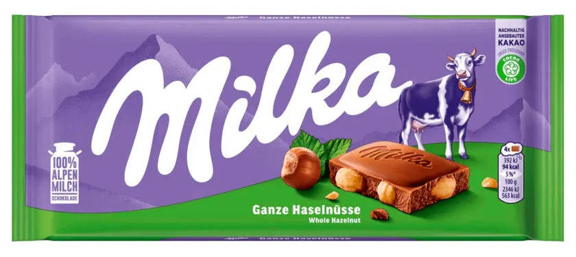Milka Ganze Nuss Alpenmilch Schokolade mit ganzen Haselnüssen 95 g