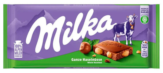 Milka Ganze Nuss Alpenmilch Schokolade mit ganzen Haselnüssen 95 g