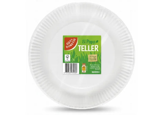 GUT&GÜNSTIG Pappteller rund weiß 23cm 20 ST – Tek Kullanımlık Tabak 20 Adet